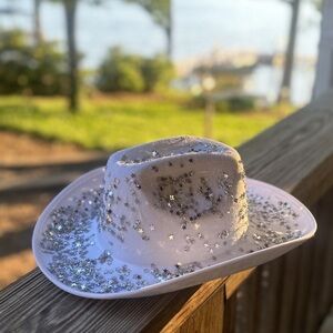 Bedazzled white cowboy hat